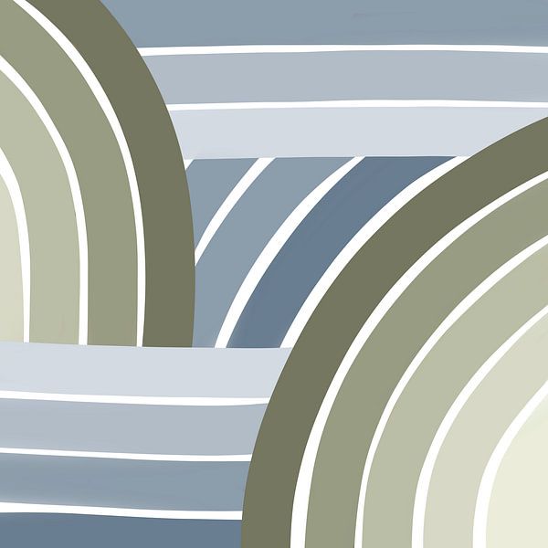 Modern retro - blauw en groen illustratie navy denim van Studio Hinte
