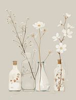 Illustration in Japandi style, still life of white flowers