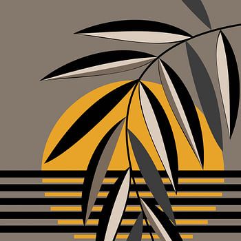 grafischer Sonnenuntergang mit hängenden Blättern