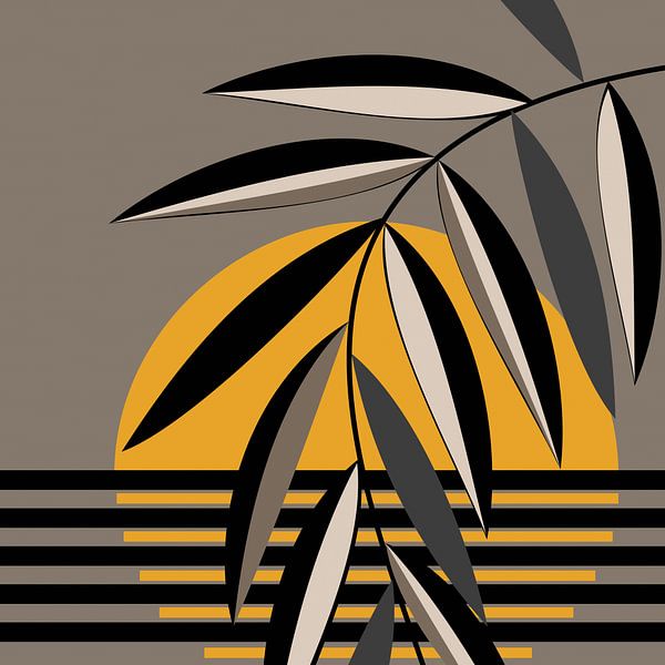 graphic sunset with hanging leaves by Thea Walstra