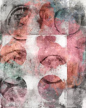 Abstract schilderij met organische vormen in wit, roze, oranje en grijs van Dina Dankers