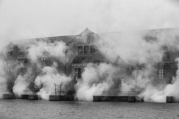 Wouda-Pumpwerk unter Dampf in Schwarz-Weiß