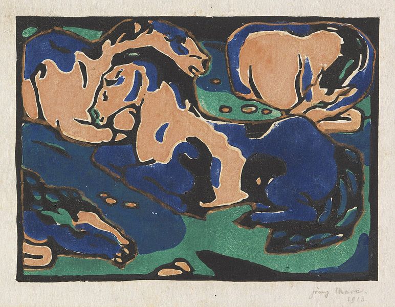 Ruhende Pferde, Franz Marc, 1912 von Atelier Liesjes