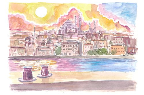 Istanbul Turquie Vue étonnante de la ville avec skyline et thé