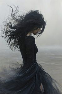 Woman Black Portrait | Enigmatic Wind Dance by Art Whims