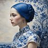 Een portret van een Delfts blauwe vrouw van Jolique Arte