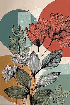 Botanical Illustration in Coral and Petrol no. 11 by Studio BB