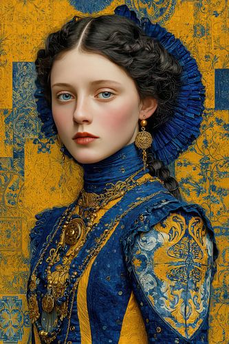 portret in geel en blauw