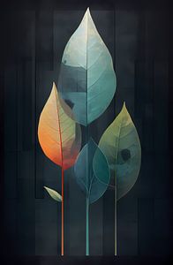 Quatre feuilles abstraites sur fond sombre