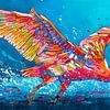 Le saut du flamant rose sur Happy Paintings / Renata Rolefes