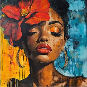 Cubaanse vrouw met bloem abstract