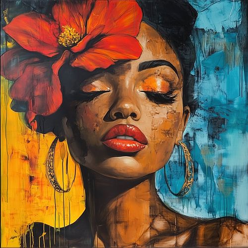 Cubaanse vrouw met bloem abstract