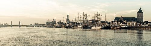 Vue sur Kampen à la rivière IJssel pendant le lever du soleil 