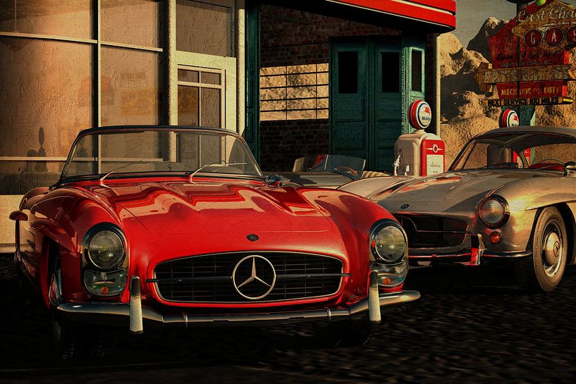 Mercedes 300SL Roadster an einer historischen Tankstelle von Jan Keteleer