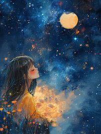 Anime girl with moon by BlindDeerStudio