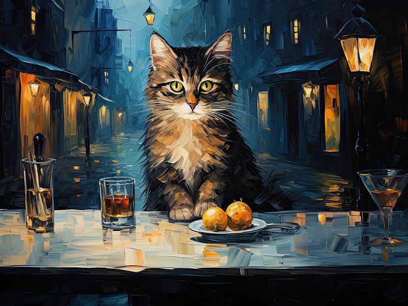 Cat and café at night, inspired by Van Gogh by Erika Kaisersot