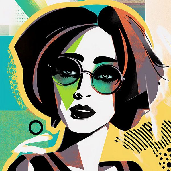 Illustration graphique d'une femme portant des lunettes de soleil. par Laila Bakker