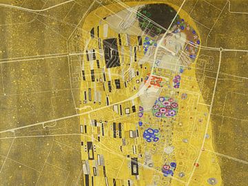 Carte de Dronten avec le Baiser de Gustav Klimt sur Map Art Studio