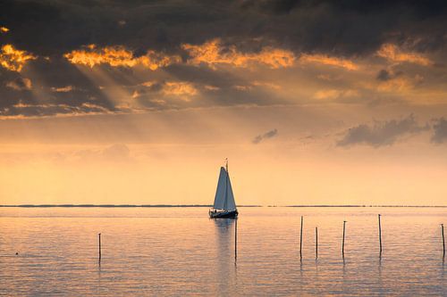 Sailing ship on a late summer evening on the IJsselmeer near Stavoren