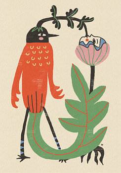 Whimsical Bird and Flower
