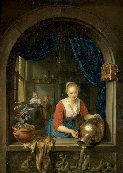 Dienstmädchen am Fenster, Gerard Dou von Meesterlijcke Meesters