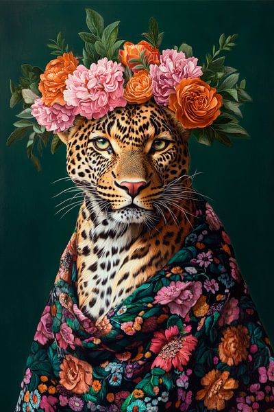 Leo mit Blumenkranz und Tuch von Poster Art Shop