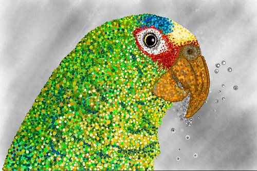 Pointillisme kunstwerk PAPEGAAI 