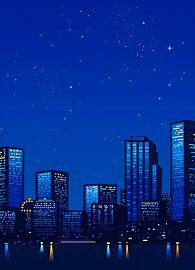 Elektrische blauwe stadsnacht van Art Kingdom