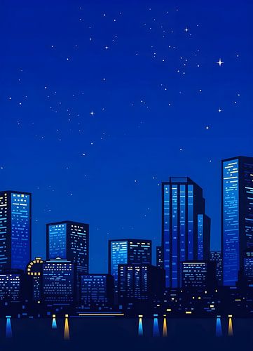 Elektrische blauwe stadsnacht