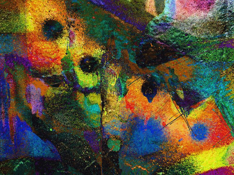 Modern, Abstract Digitaal Kunstwerk in Oranje, Geel, Groen, Zwart van Art By Dominic