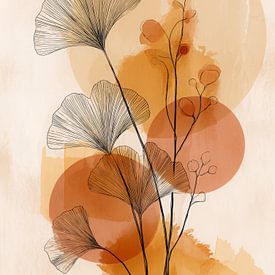 Abstract ginkgo leaves in warm earth tones by But First Framing