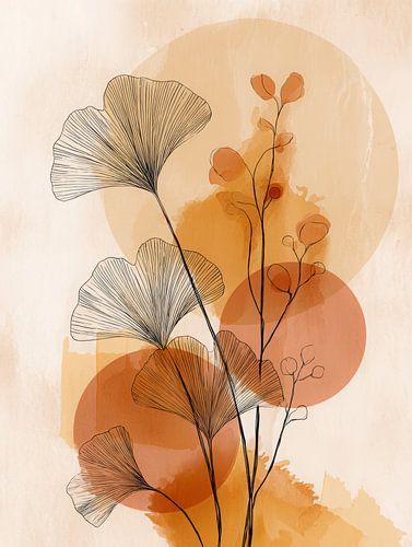 Feuilles de ginkgo abstraites dans des tons chauds et terreux