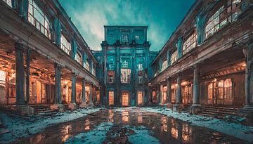 Gebouw Lost Place 's avonds donker en somber van Mustafa Kurnaz
