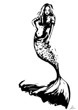 Digitales Kunstwerk - Schwarz-Weiß-Poster einer Meerjungfrau von Emiel de Lange