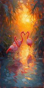 Flamingo's bij Zonsondergang van Whale & Sons
