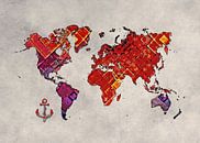 wereldkaart kunst rood paars #kaart #wereldkaart van JBJart Justyna Jaszke thumbnail