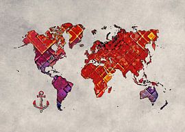 world map art red purple #map #worldmap by JBJart Justyna Jaszke