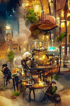Straatcafé in de avond