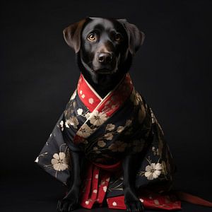 Zwarte Labrador Retriever in Betoverende Oosterse Kleding sur Surreal Media