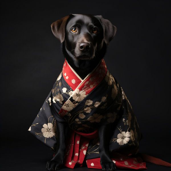 Zwarte Labrador Retriever in Betoverende Oosterse Kleding par Surreal Media