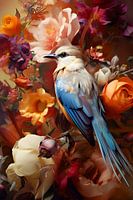 Bird among colourful Flowers