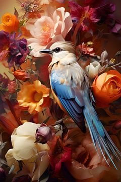 Bird among colourful Flowers by But First Framing