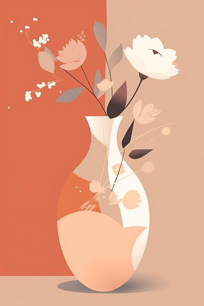 Blumen in Vase | Minimalistisches Stillleben von Abstraktes Gemälde