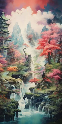 Very nice beautiful landscape with water and mountains in asia style