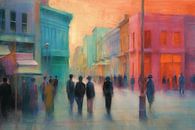 Modern en abstract straatleven in warme kleuren van Studio Allee thumbnail