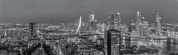 Nachtpanorama skyline Rotterdam in zwart-wit van PJS foto