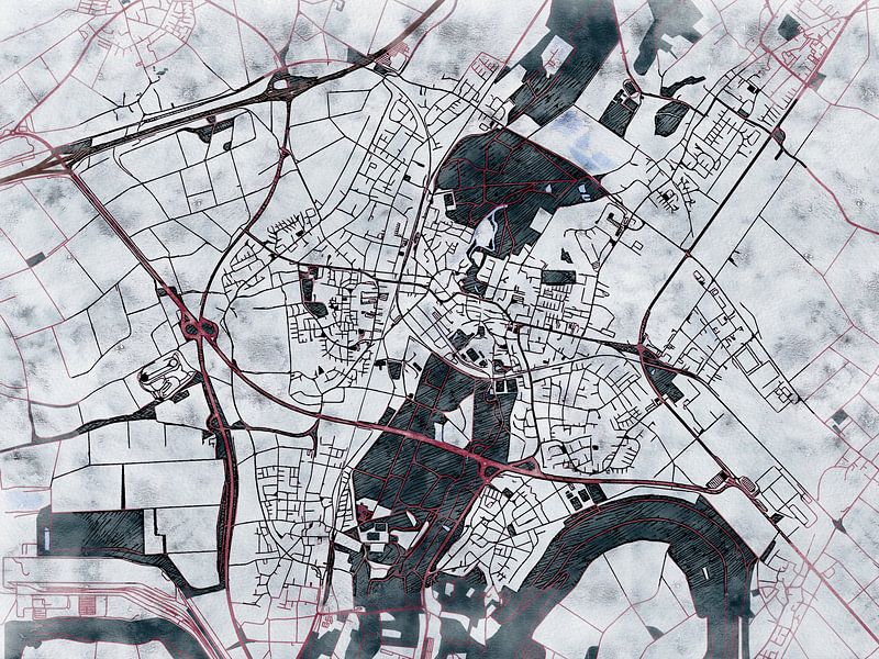 Map of Grevenbroich with the style 'White Winter' by Maporia