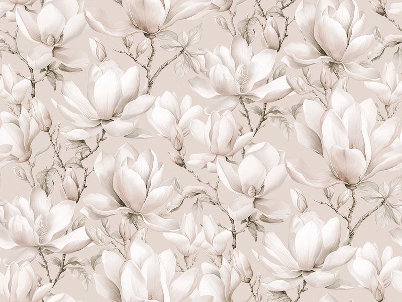 Magnolia Floral Nostalgia Ivory Cream Beige von Andrea Haase