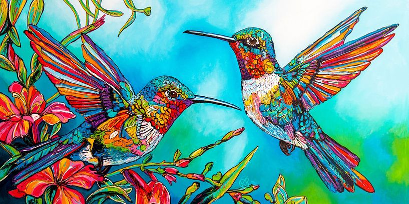 Buntes Kolibri-Duo von Happy Paintings