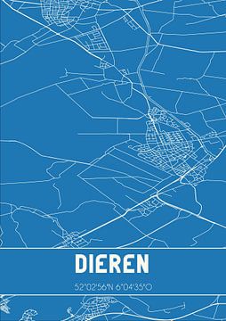 Blauwdruk | Landkaart | Dieren (Gelderland) van MijnStadsPoster